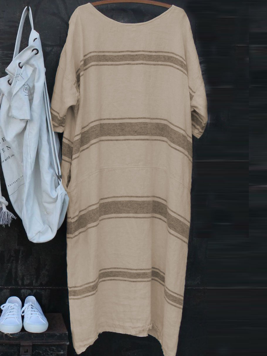 Plus Size Casual Striped Round Neck Striped Dresses