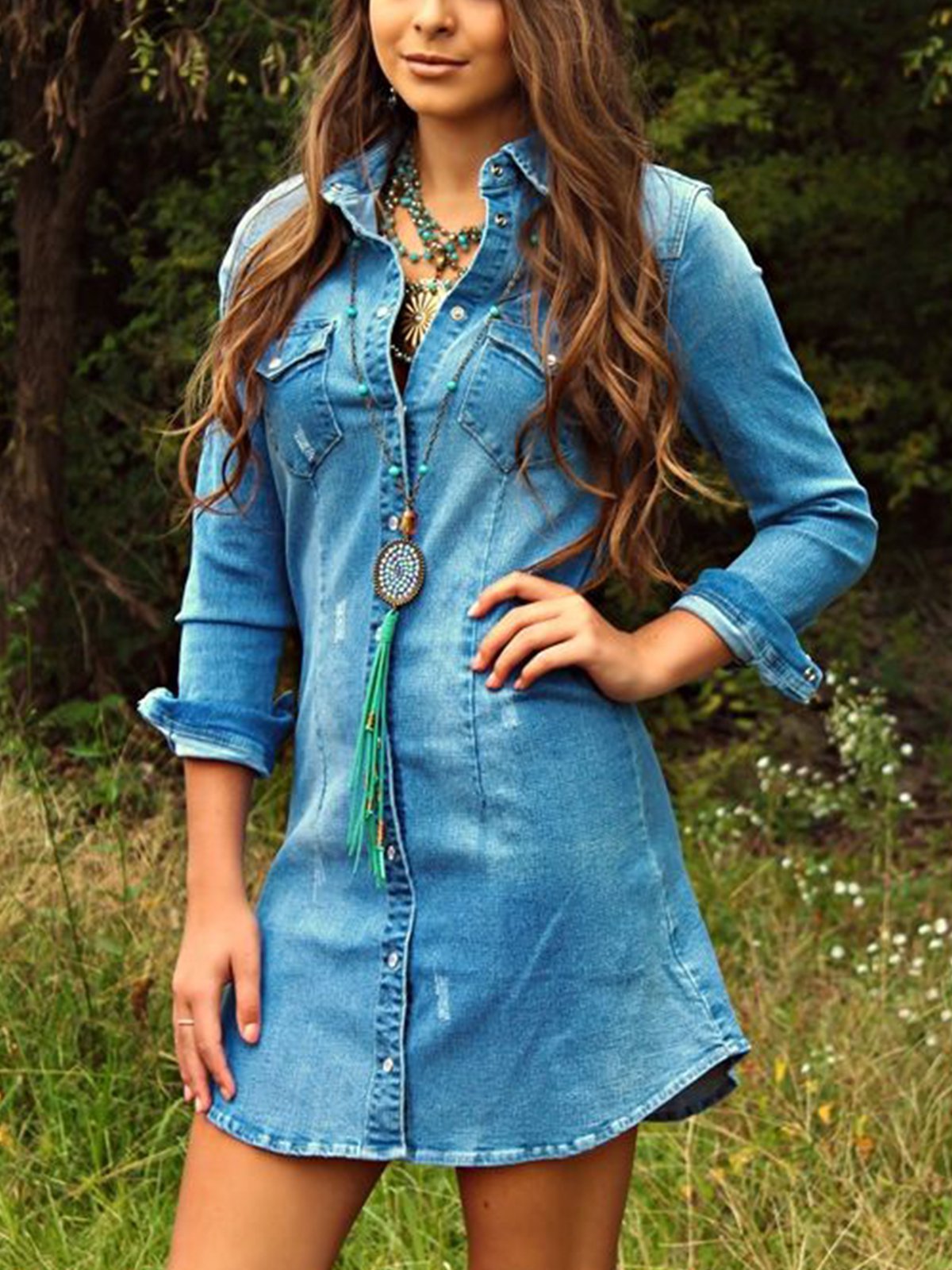 Casual denim long shirt