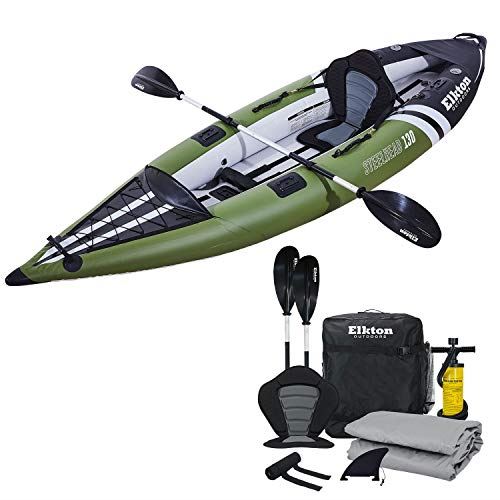 Elkton Outdoors Steelhead Inflatable Fishing Kayak �C One-Person Angler Blow Up Kayak