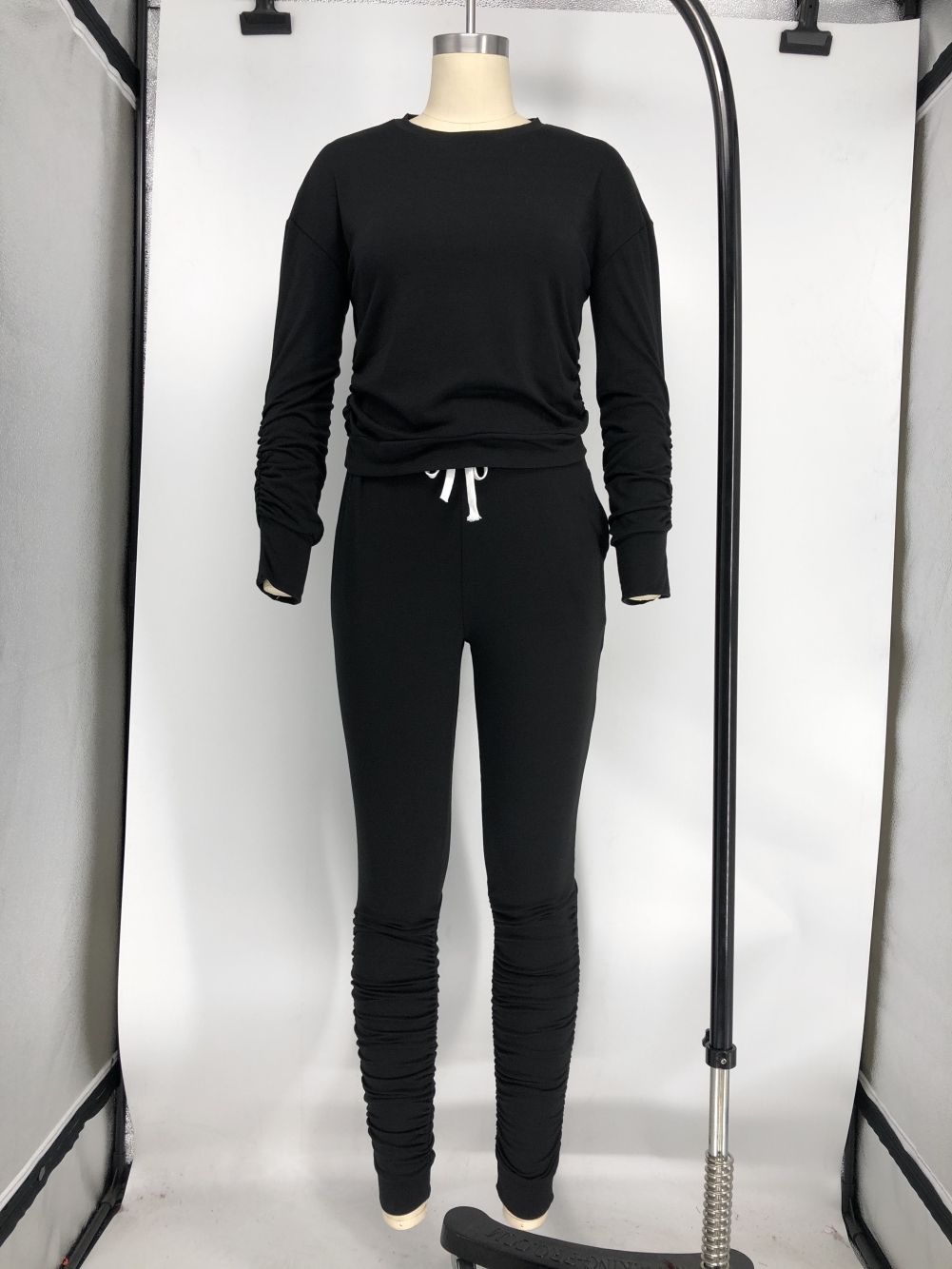 Casual Plain Two Piece Stacked Pants Set