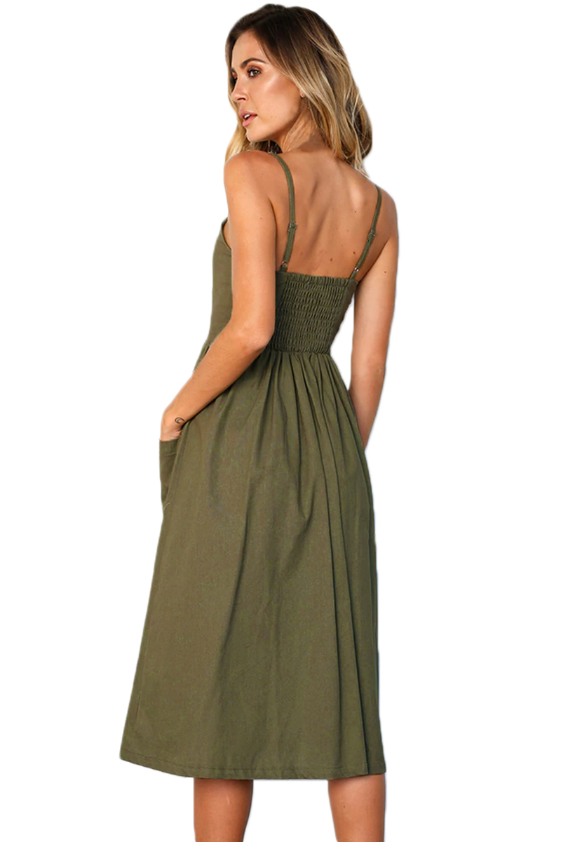 Olive Button Down Fit-and-flare Daily Dress