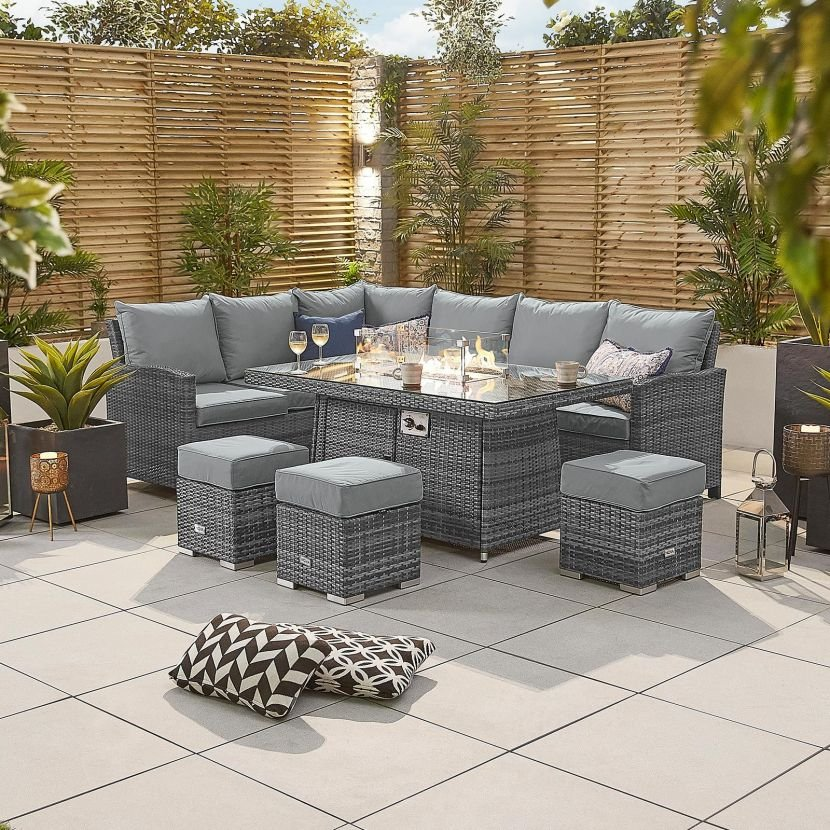 Cambridge Left Hand Casual Dining Corner Sofa Set with Firepit Table