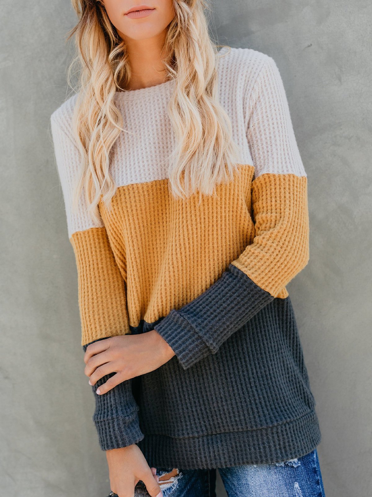 Casual Patchwork Round Neck Sweater