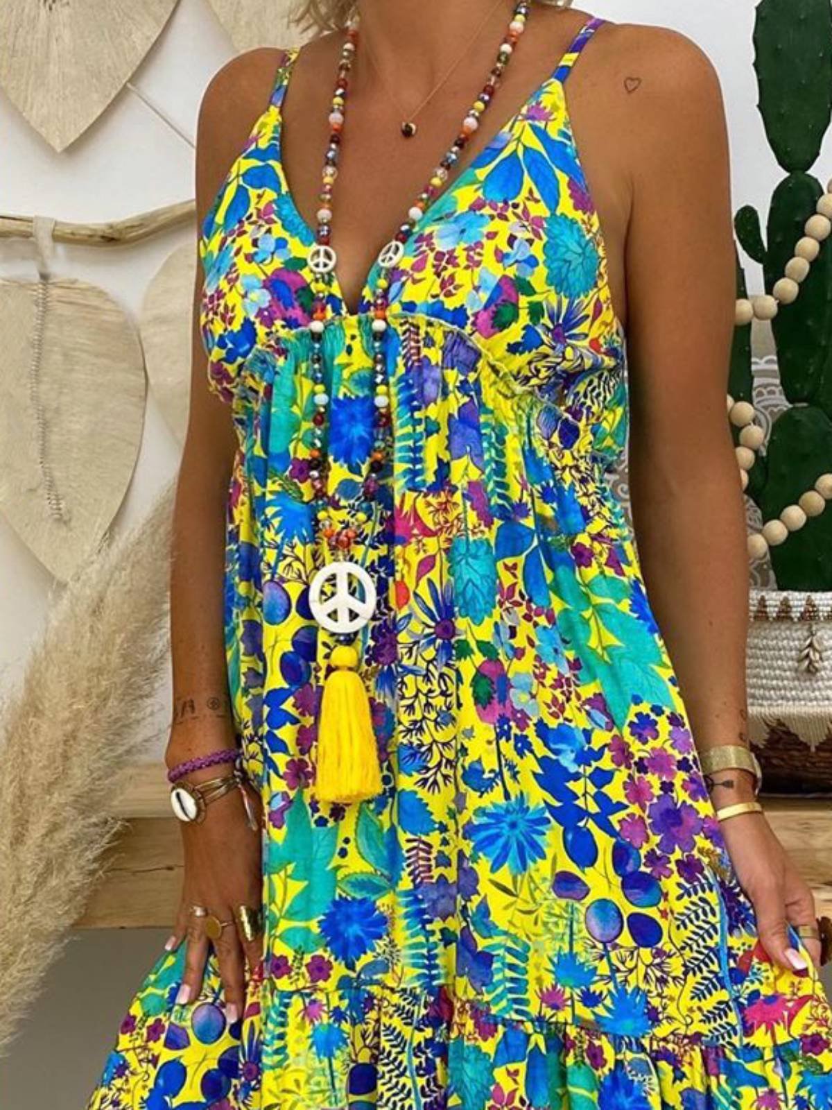 Spaghetti Floral-print Casual Dresses