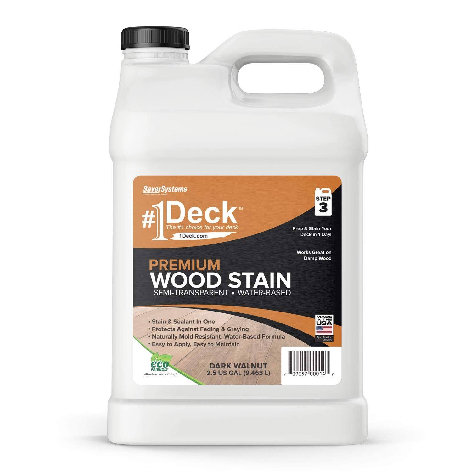 #1 Deck Premium Semi-Transparent Wood Stain for Decks, Fences, Siding - 2.5 Gallon (Dark Walnut)