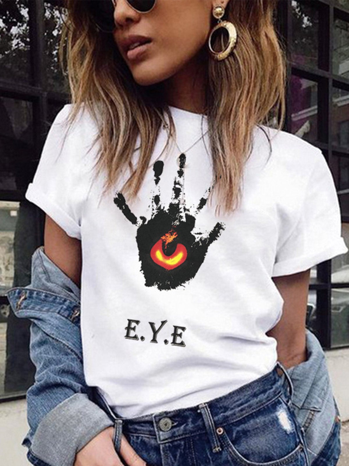 Round Neck Floral-Print Cotton Shirts & Tops