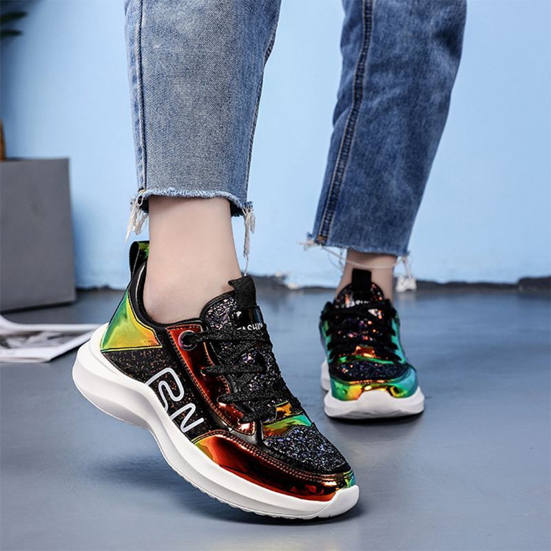 Women's Fashion Colorful Mirror Color Matching Platform Sneakers