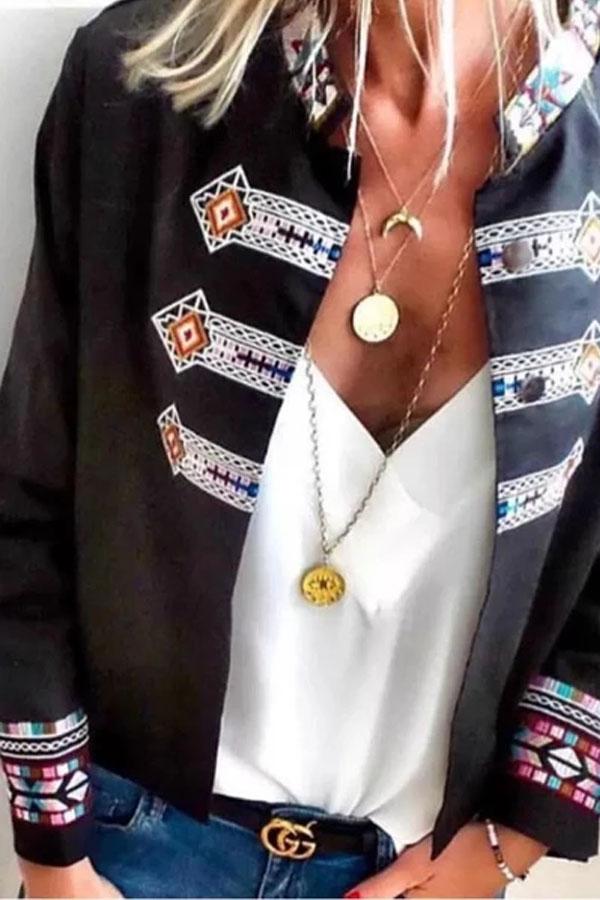 Women's Fashion Bohemian Print Stitching Jacket