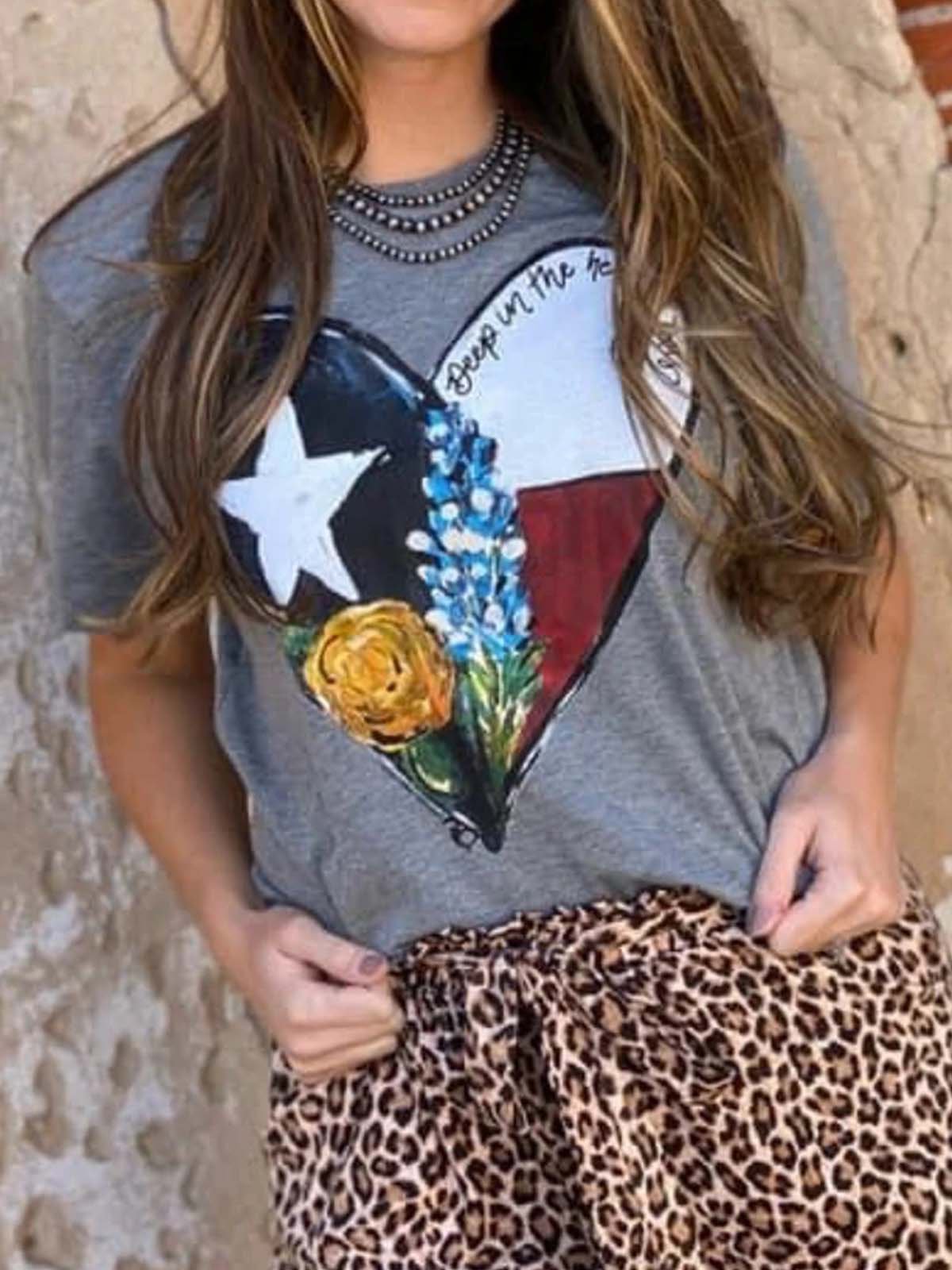 Crew Neck Abstract Casual Shirts & Tops