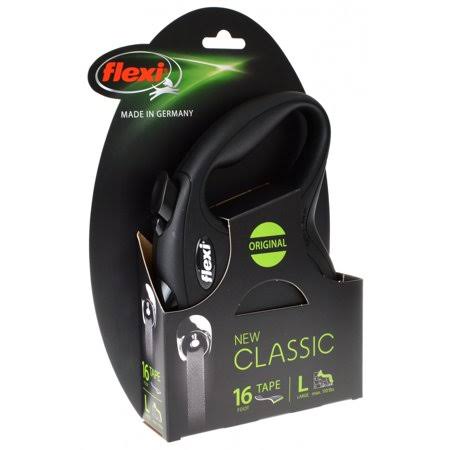 Flexi New Classic Retractable Tape Leash - Black Large - 16' Tape (Pets Up to