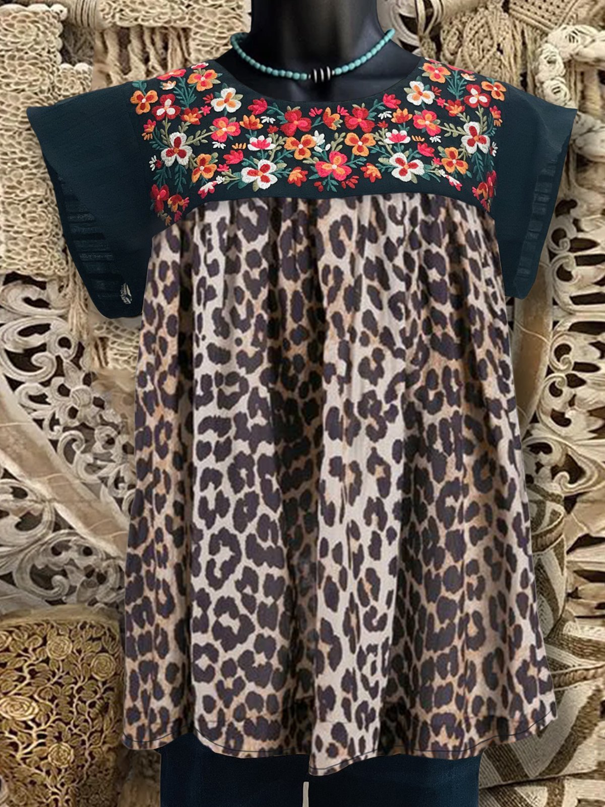Casual Short Sleeve Leopard Shirts & Tops