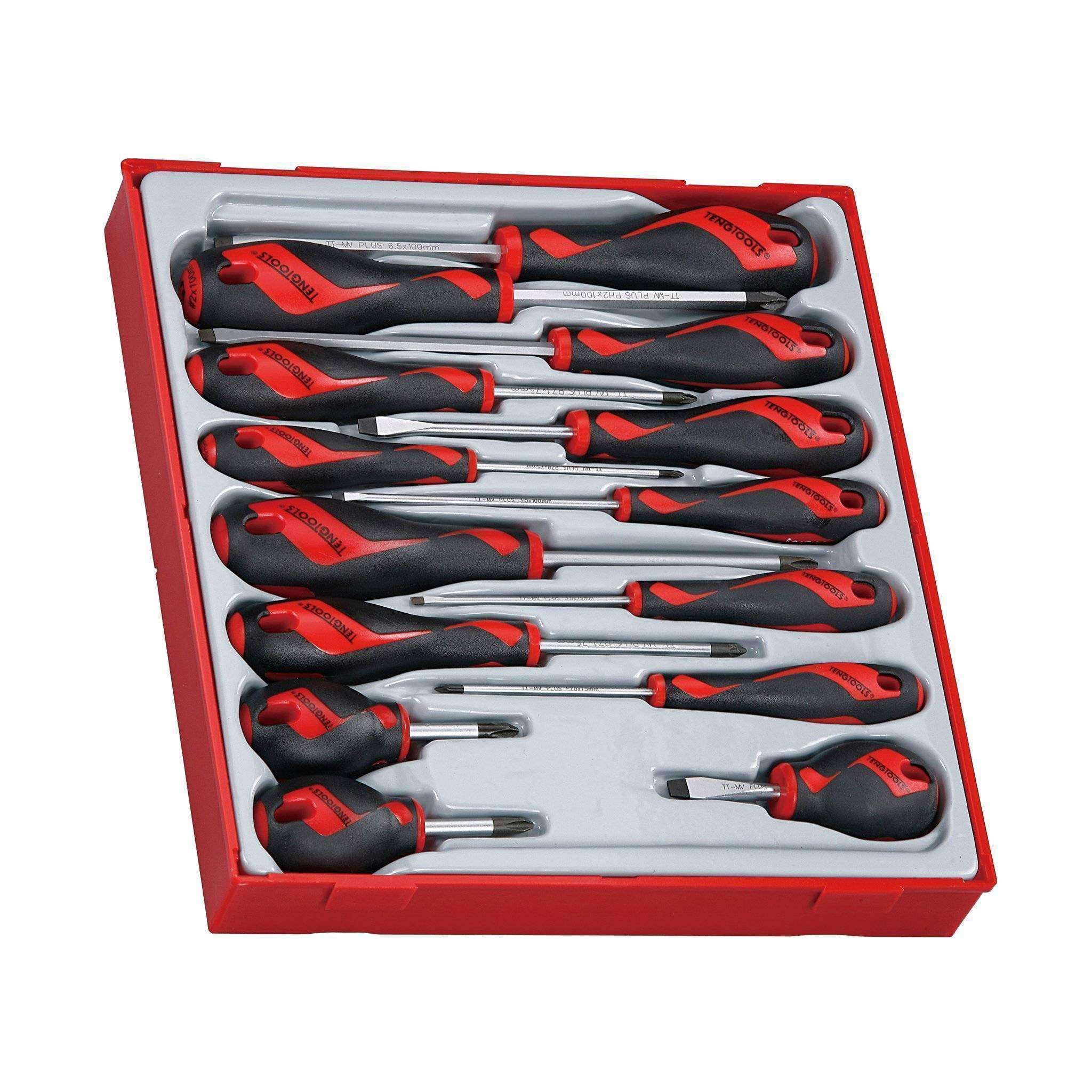 Teng Tools �C 14 Piece Flat, PH, PZ Screwdriver Set �C TEN-O-TTD914N