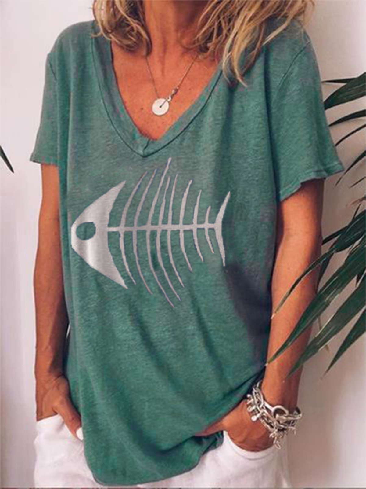 Casual Short Sleeve V Neck Printed Shirts