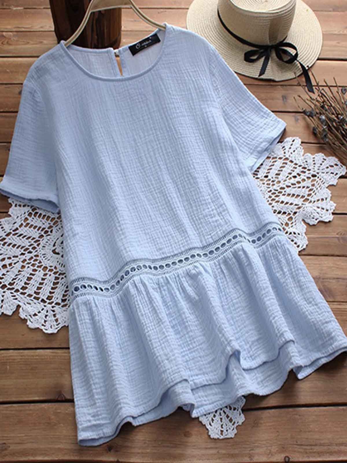 Elegant Solid Cotton-Blend Shirts & Tops