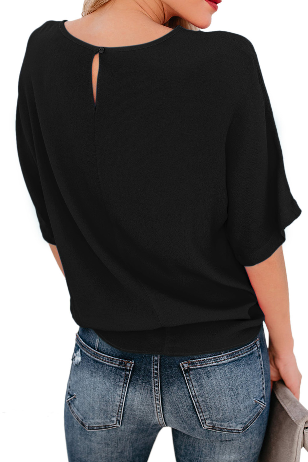 Black Short Sleeve Crew Neck Bow T-Shirt
