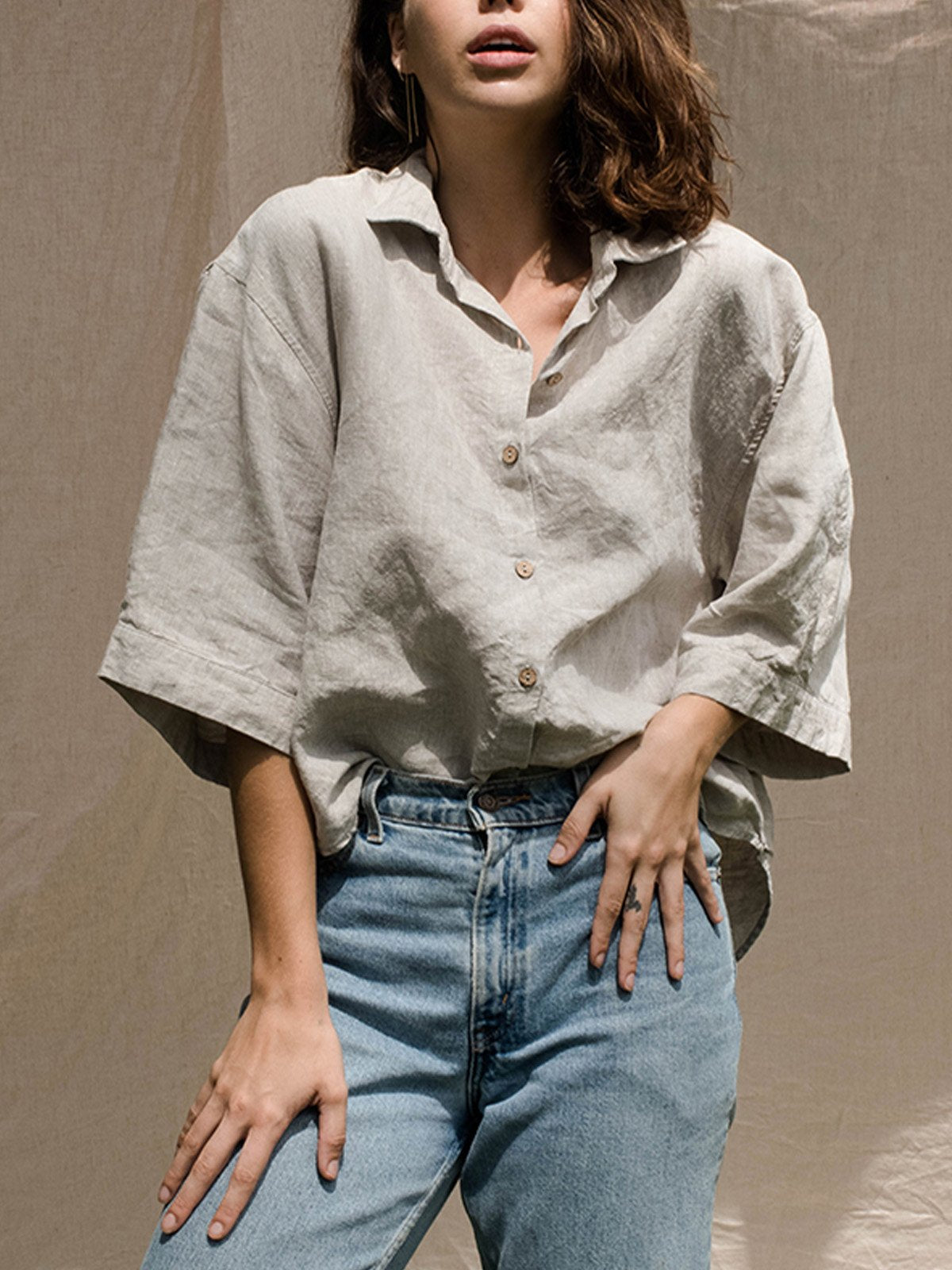 V Neck Casual Cotton Shirts & Tops