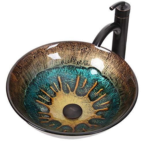 Tempered Glass Bathroom Vessel Sink & Oil Rubbed Bronze Faucet Combo