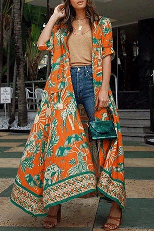 Women's Ethnic Print Short Sleeve Cardigan