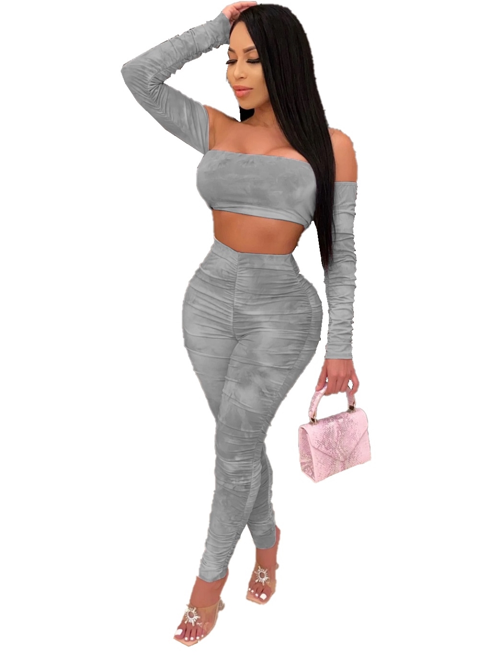 Tie Dye Sexy Crop Top and High Waist Pants Set