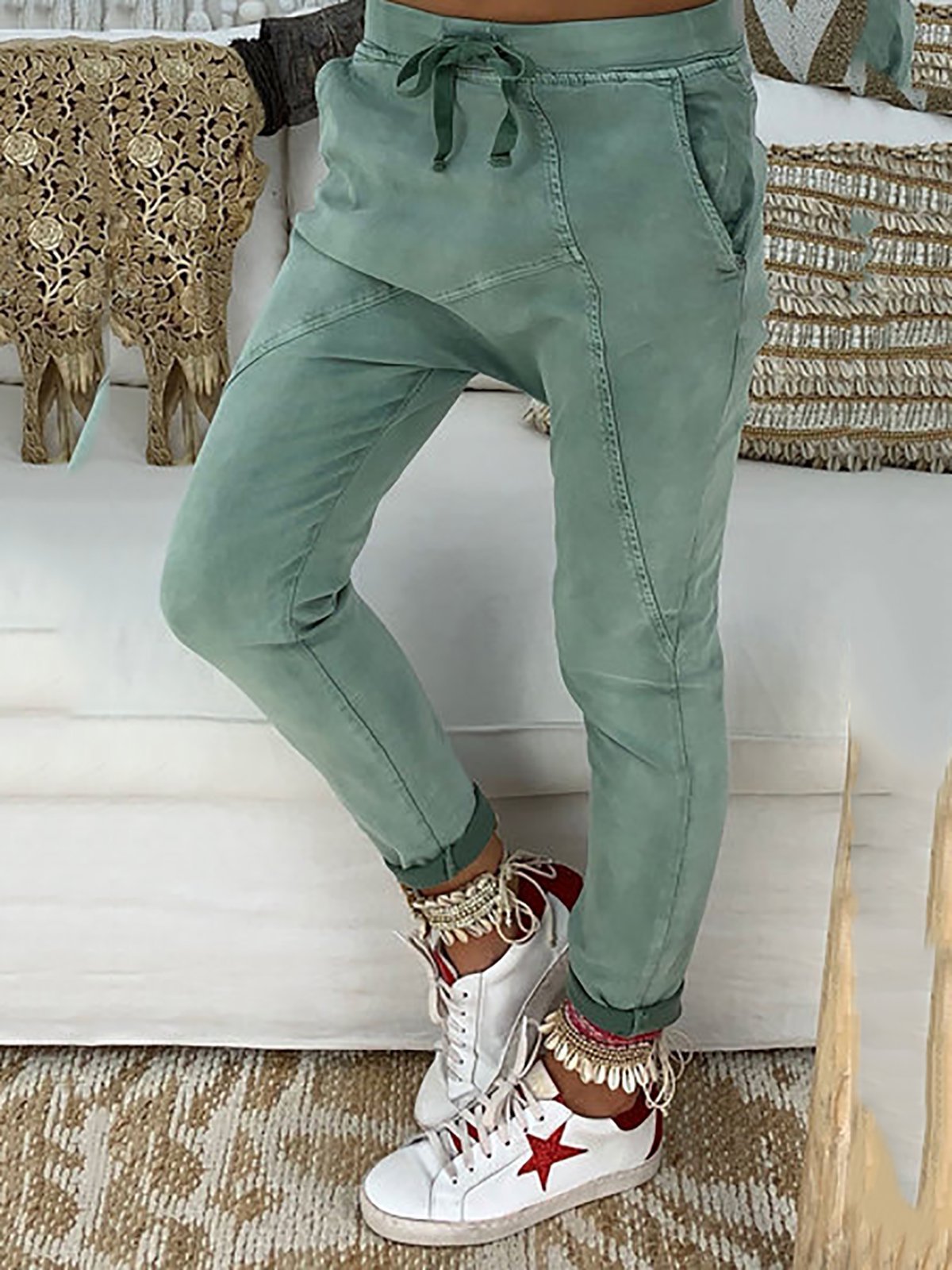 Casual Solid Pockets Pants