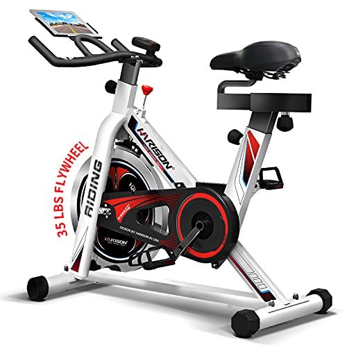 HARISON Exercise Bike Stationary Indoor Cycling Bike Belt Driven with tablet Holder 280 lbs Capacity, Silver