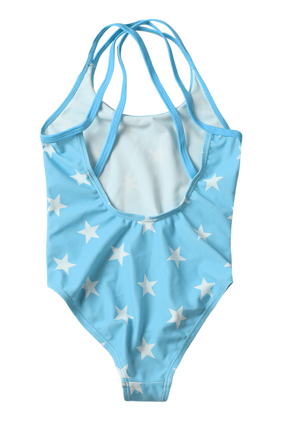 Duplicate Straps Stars Print Blue Maillot for Kid Girls