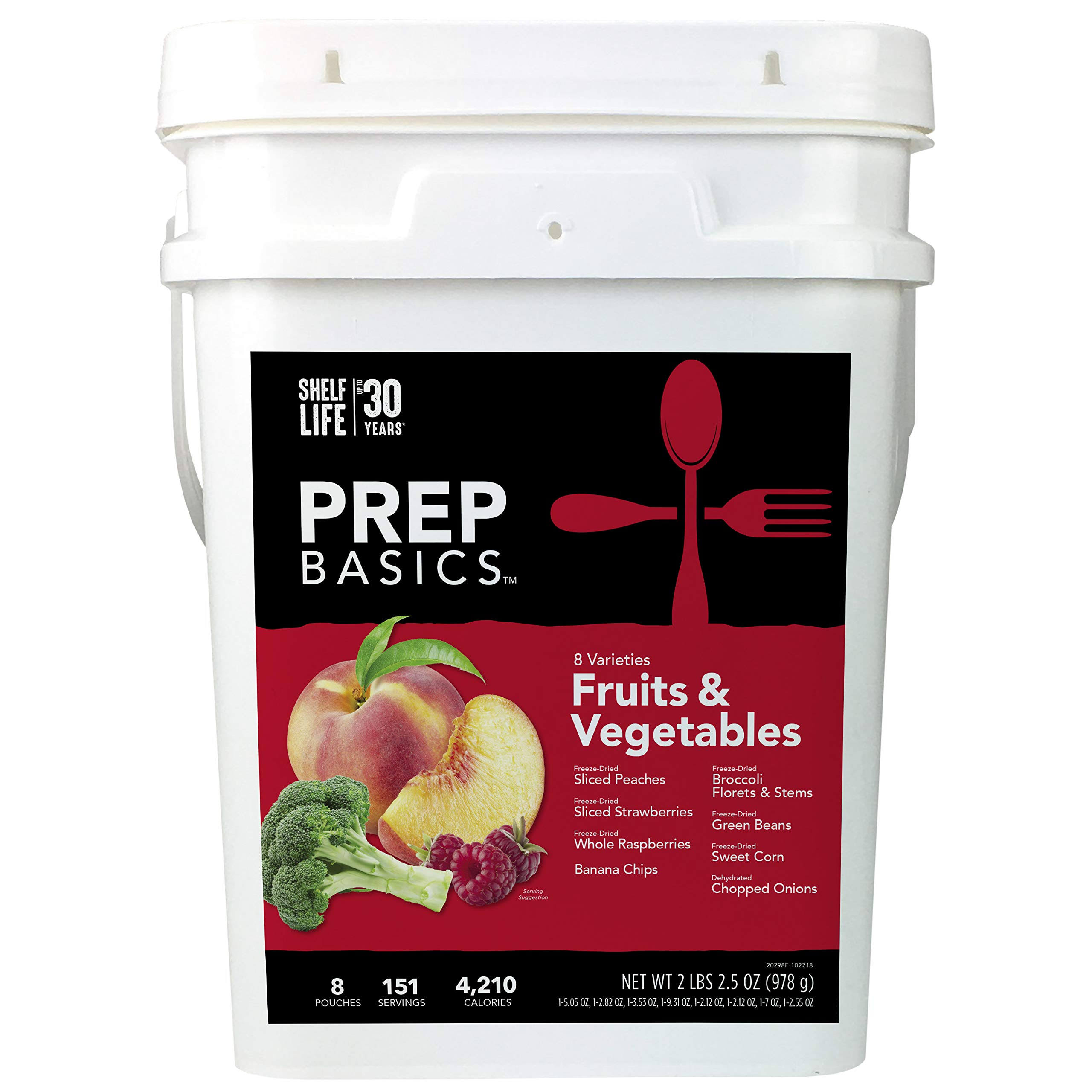 Prep Basics Fruits Vegetables Variety | Emergency Food Supply |Freeze-Dried and Dehydrated | 4,210 Total Calories | 63 Tot