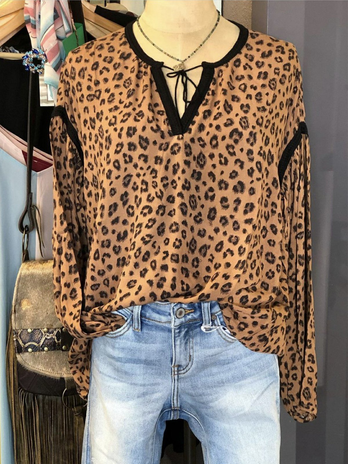 Boho V Neck Vintage Floral-Print Jersey Shirts & Tops