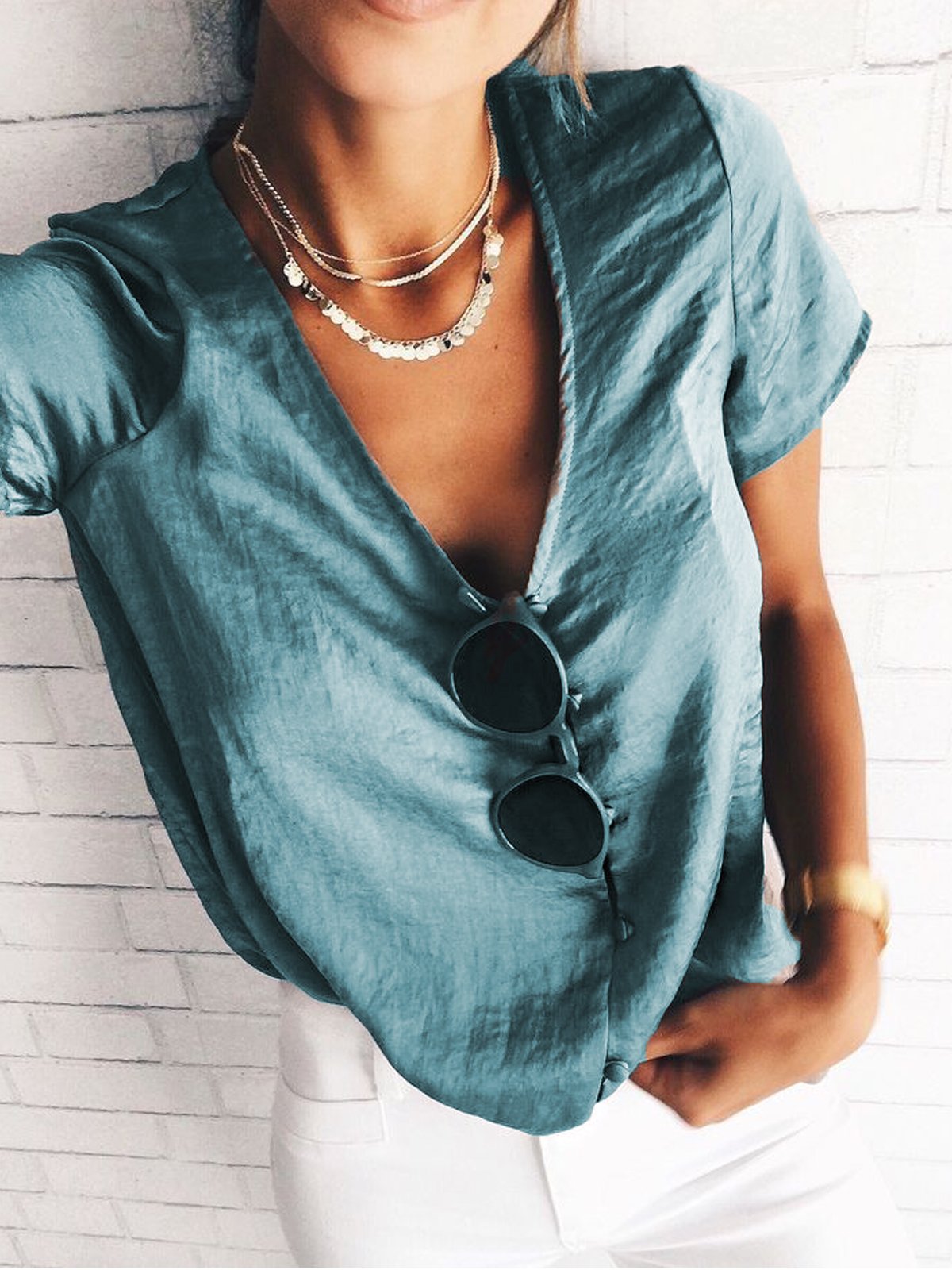 Casual V Neck Shirts & Tops