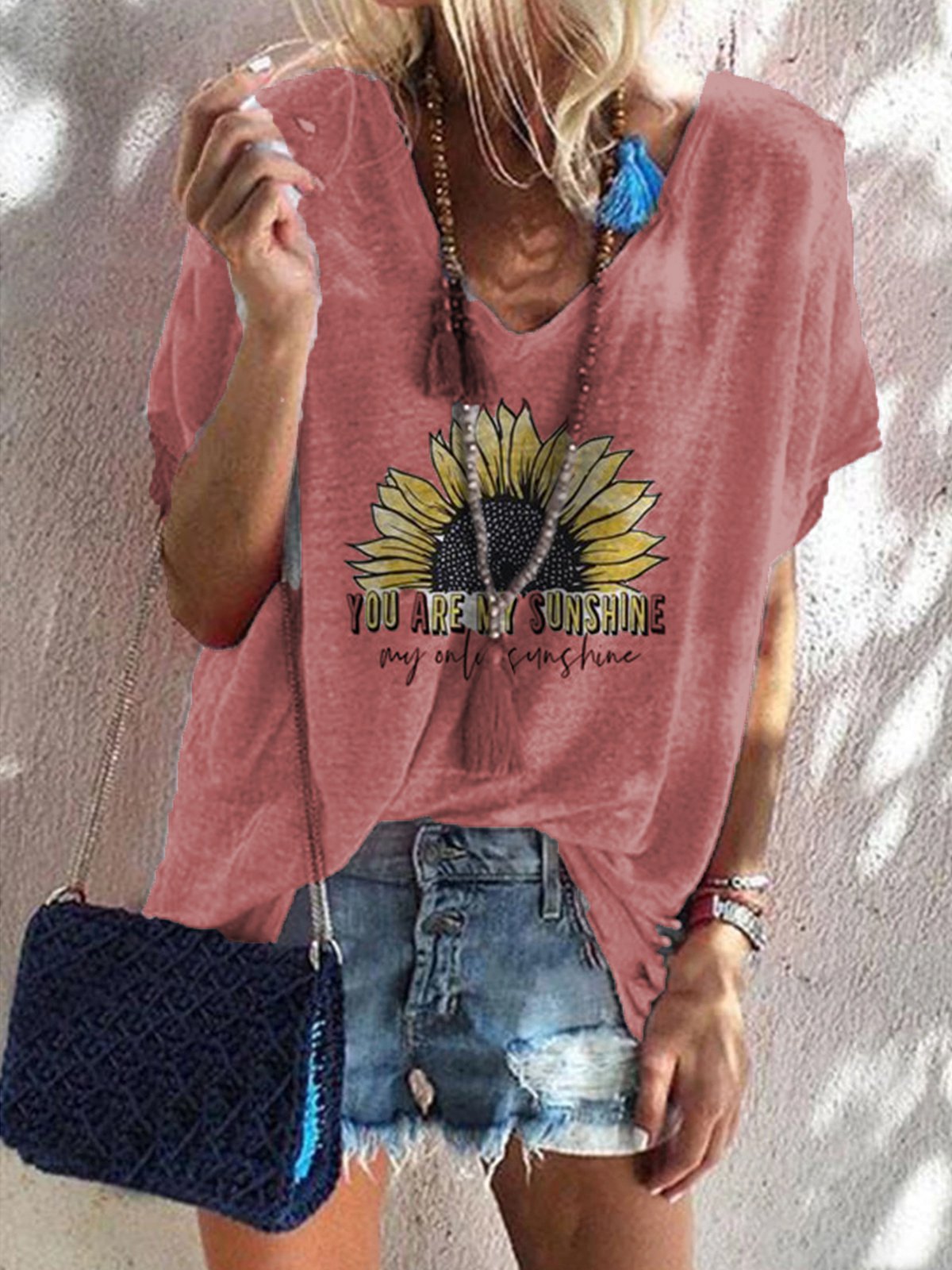 Summer simple casual sunflower print T-shirt