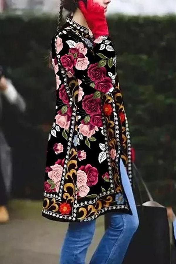 Fashion Floral Printed Long Sleeve Coat
