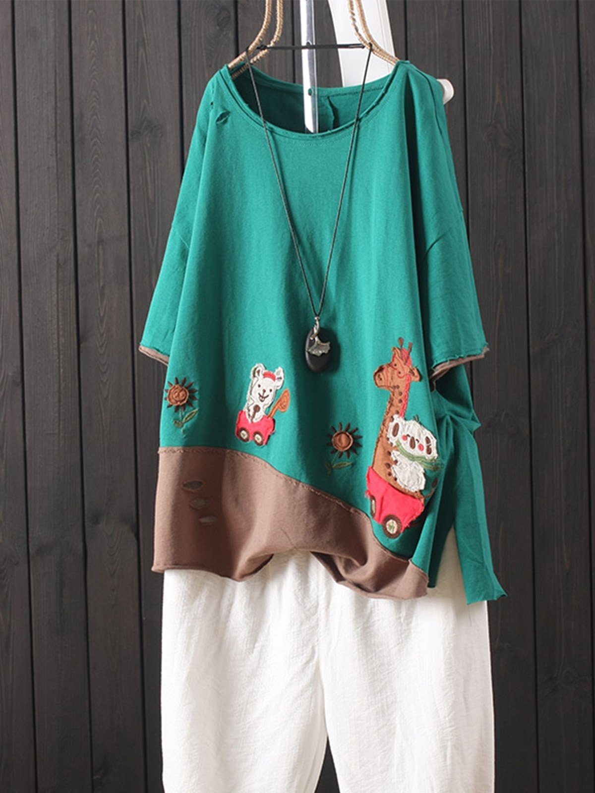 Casual Printed Cotton-Blend Short Sleeve Shirts & Tops