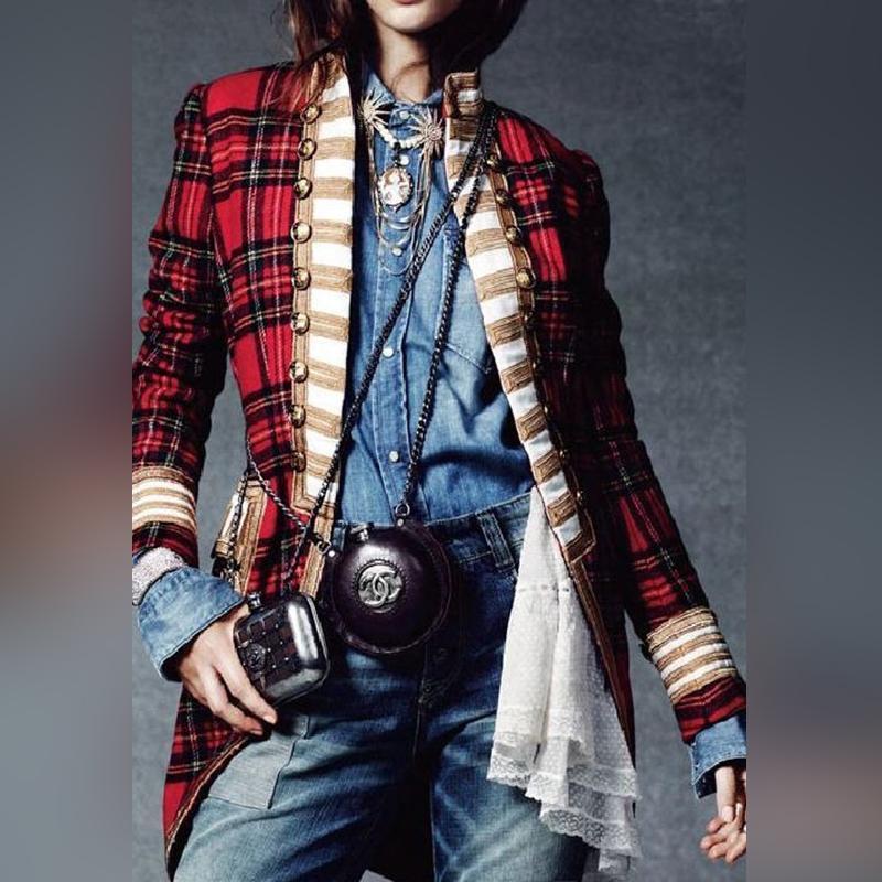 NEW!!Fashion Long Sleeve Plaid Splicing Coat