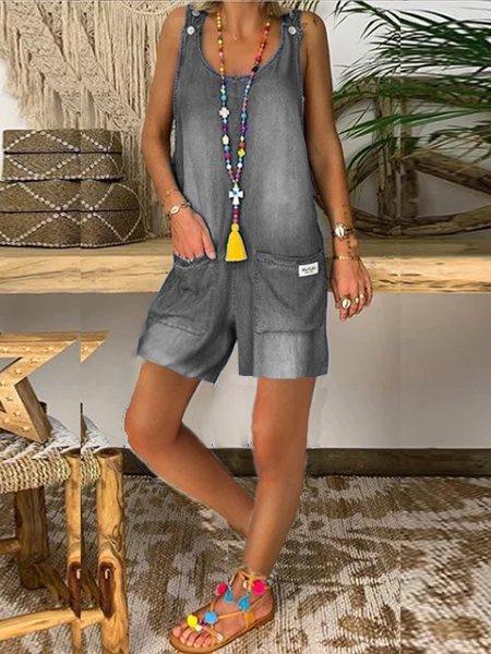 Blue Cotton Casual One-Pieces