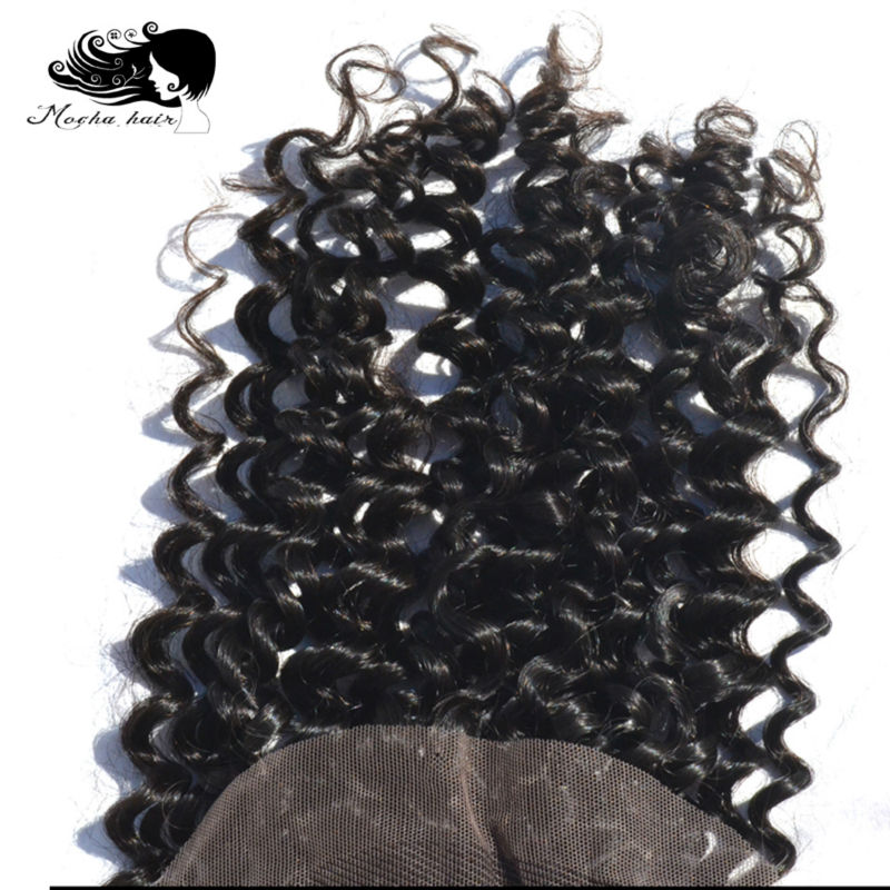 Mocha Hair Remy Hair Deep Wave Lace Closure 4 X 4  Free Part 10inch-18inch