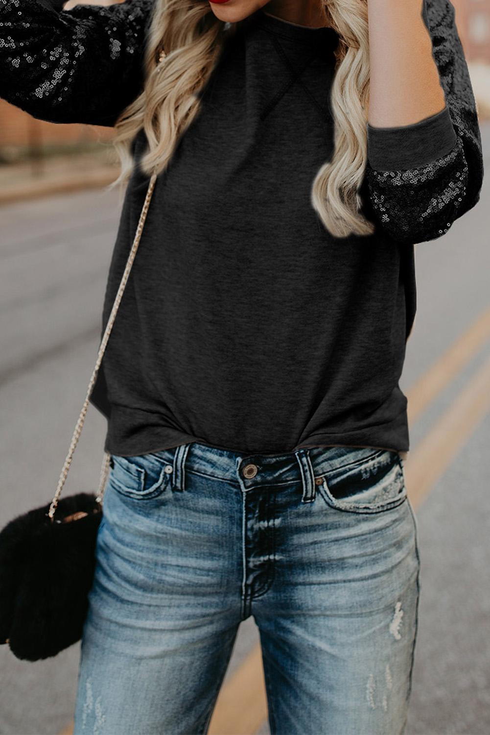 Black Gotta Have It Sequin Knit Top
