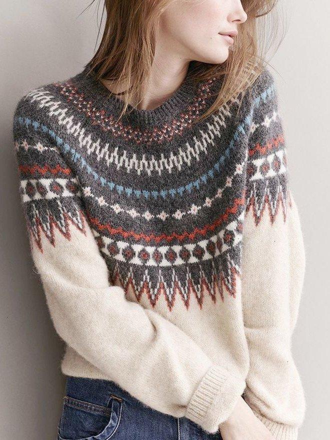 Color-Block Tribal Raglan Sleeve Sweaters