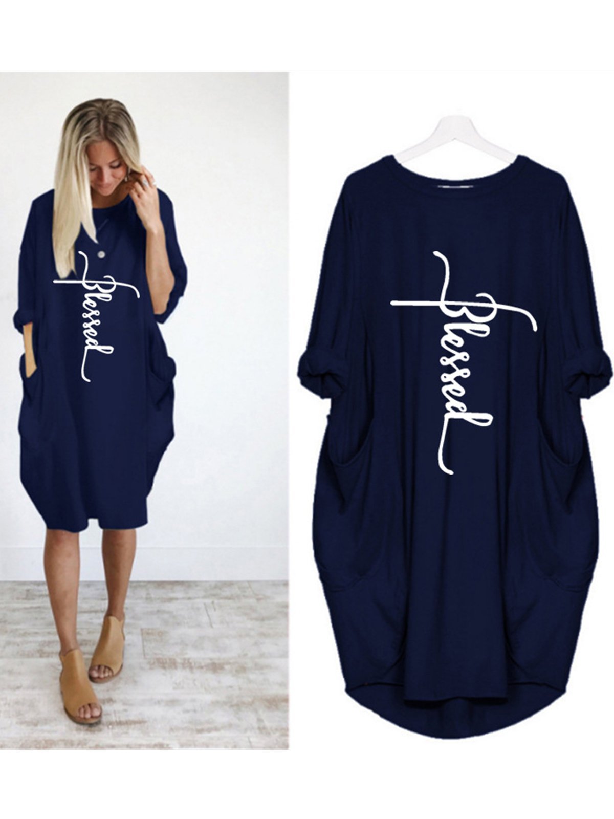 Casual Plus Size Round Neck Short Sleeve Shirt Dresses