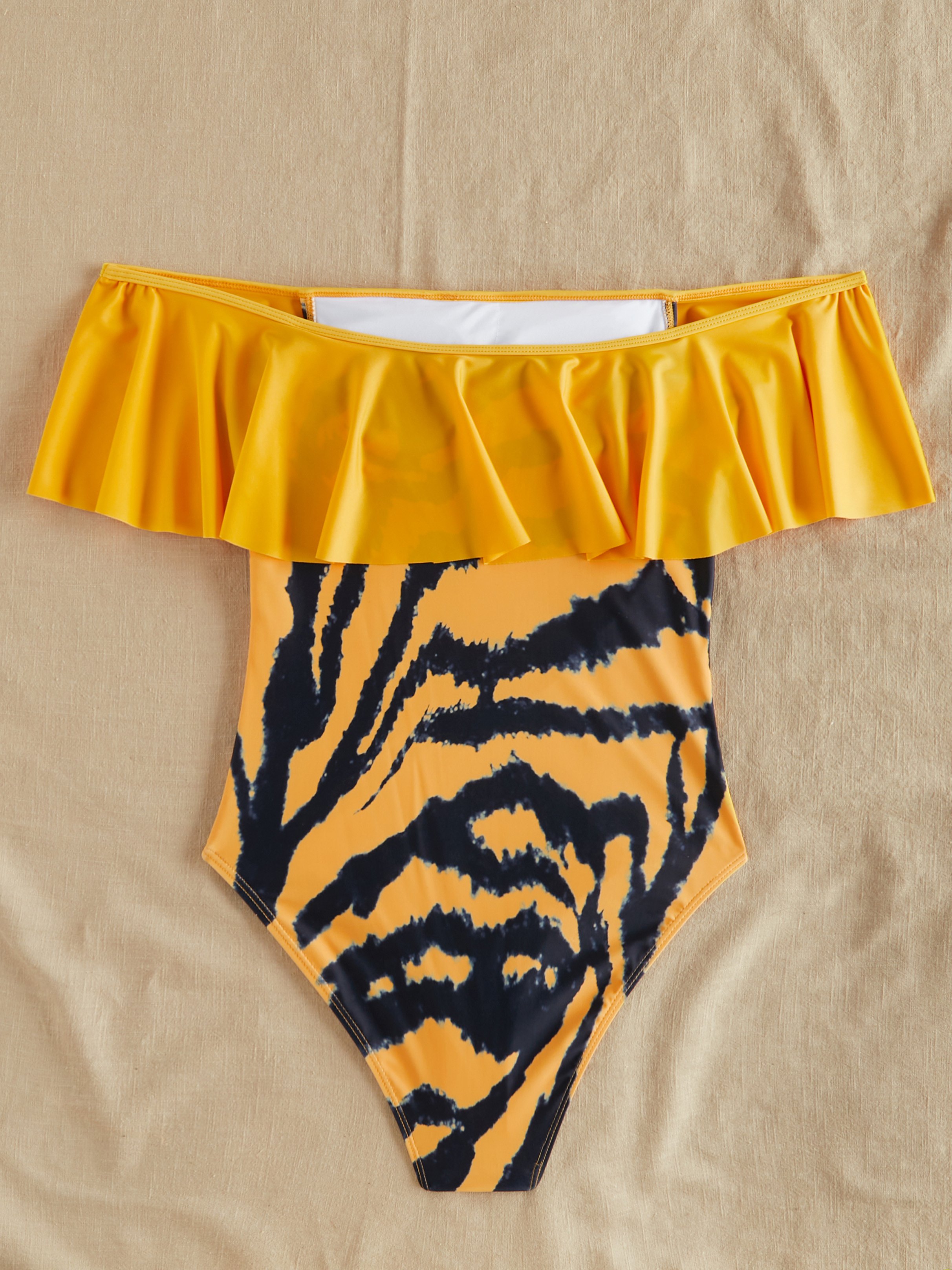 Animal Print Cut Out Ruffle Off Shoulder Swimsuit