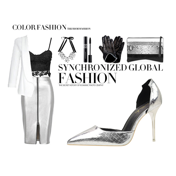 Asmxing 9CM PU Snake Pattern Sweet Shallow Pointed Hollow Dress Elegant Sandals