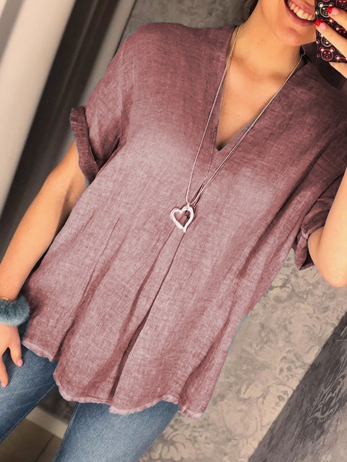 Short Sleeve Cotton-Blend Causal Tops