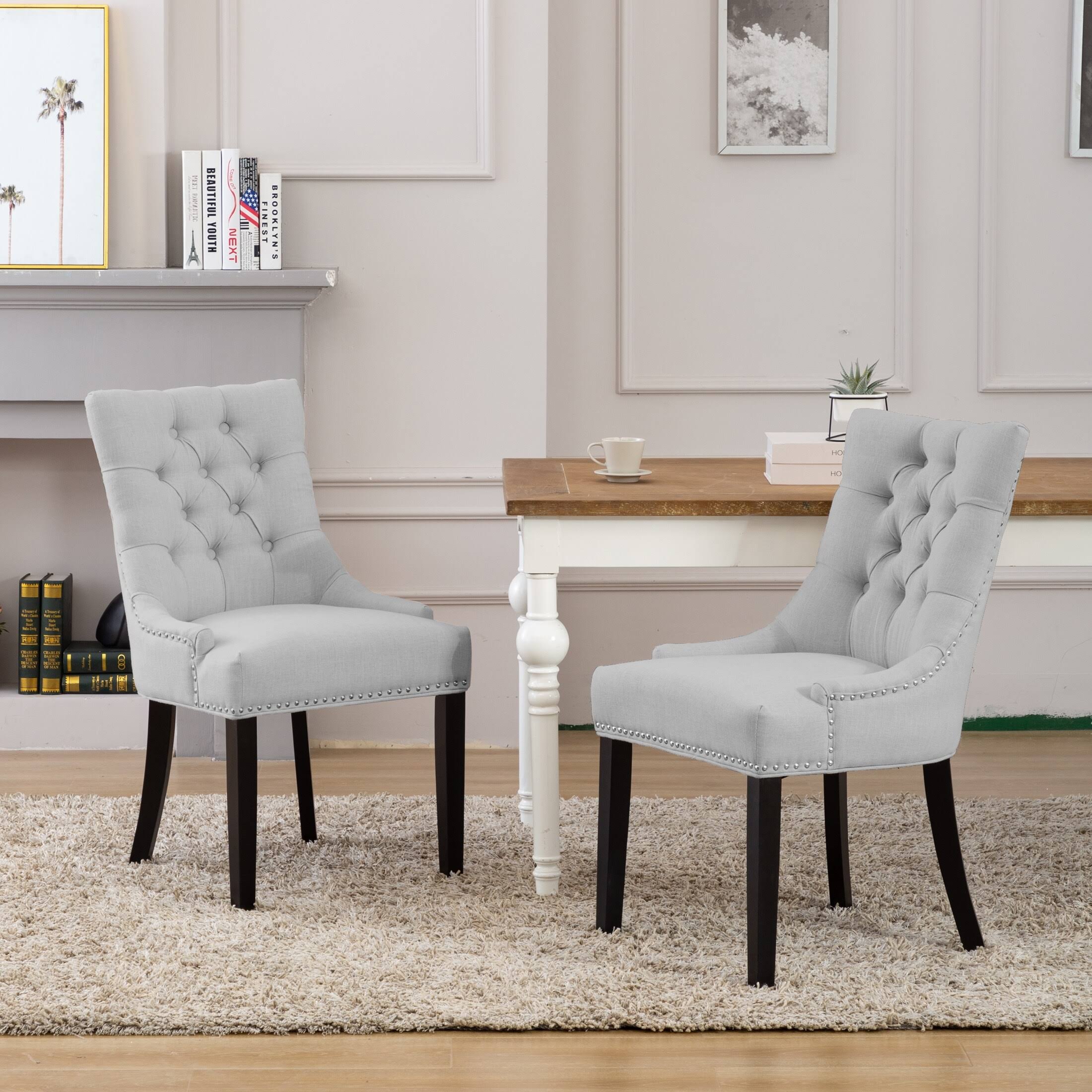 Upholstered Wingback Button Tufted Dining Chair, Set of 2 - Gray