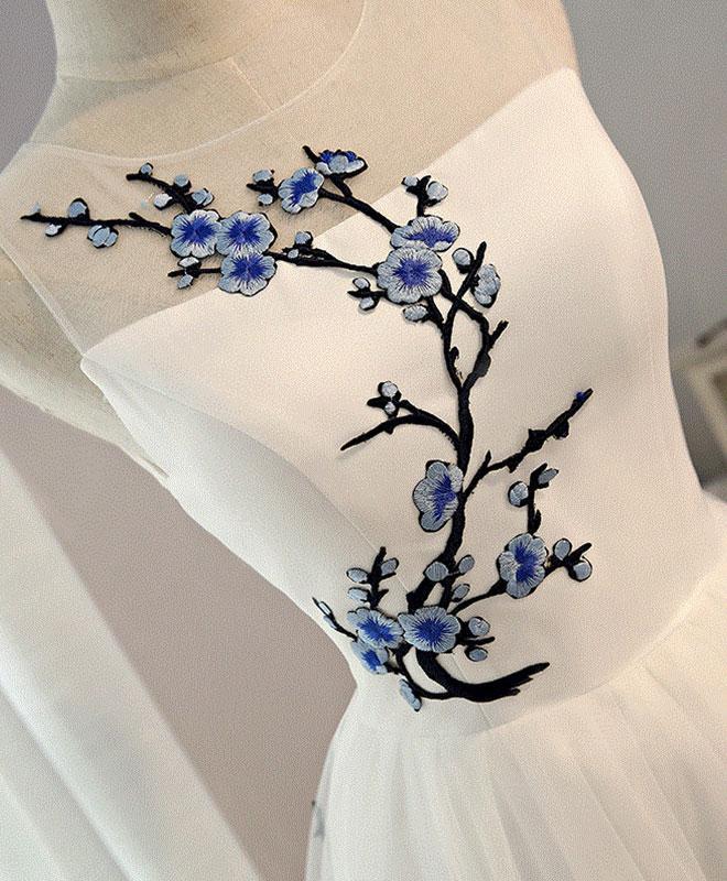 White A-Line Tulle Short Prom Dress, White Evening Dress SP14786