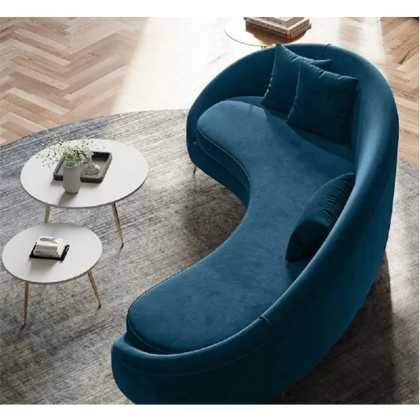 Modern 63  Brown Velvet Curved Sofa Gold Metal Legs with Toss Pillows