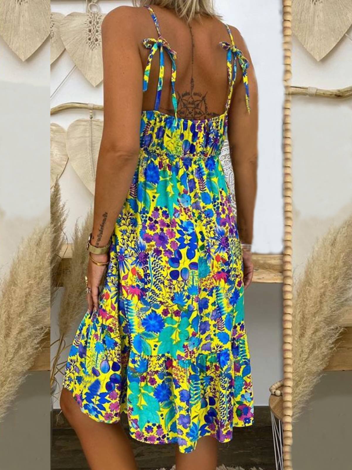 Spaghetti Floral-print Casual Dresses