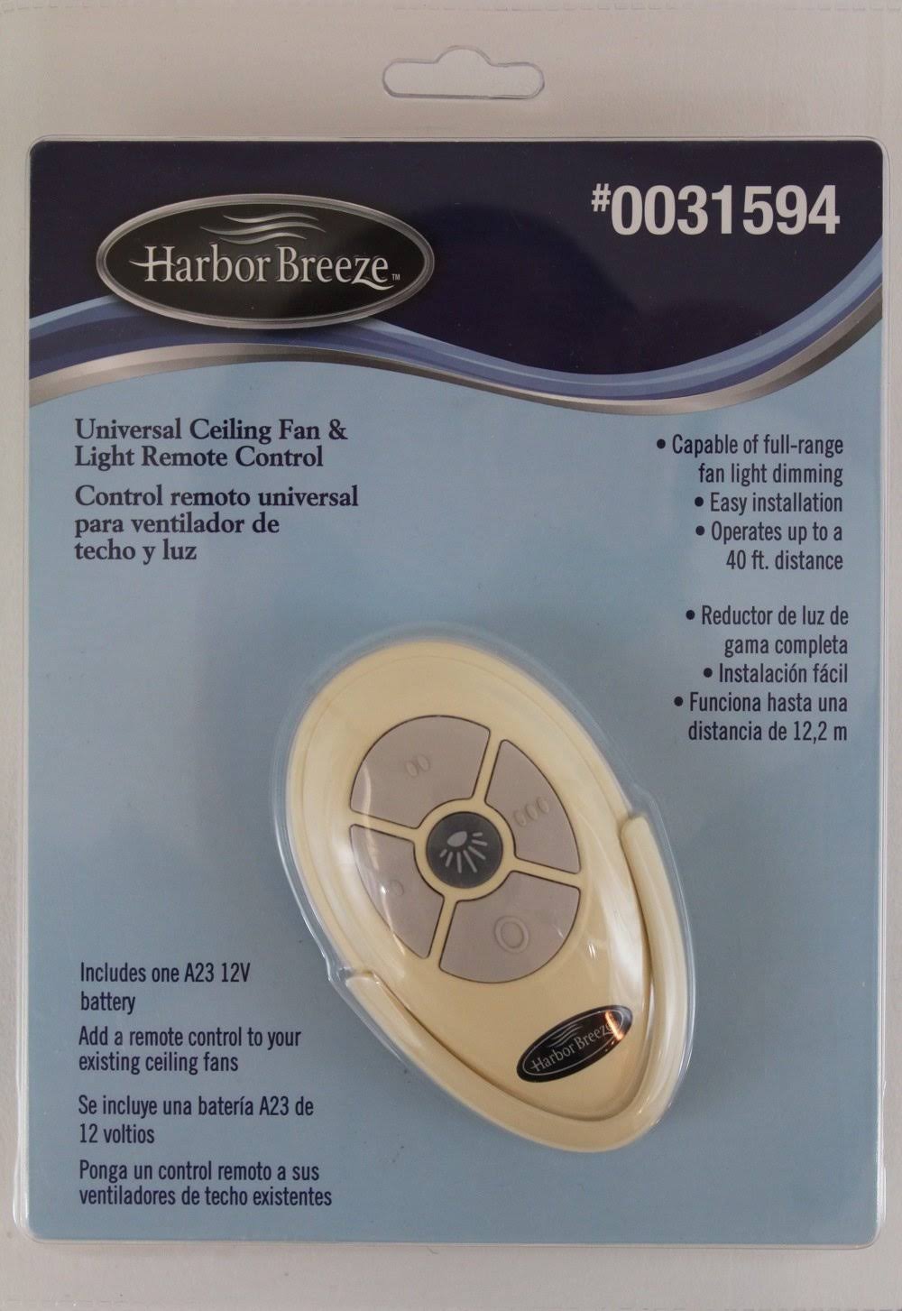 Harbor Breeze Universal Ceiling Fan Light Remote Control + Receiver and Battery #0031594 - Color: Ivory