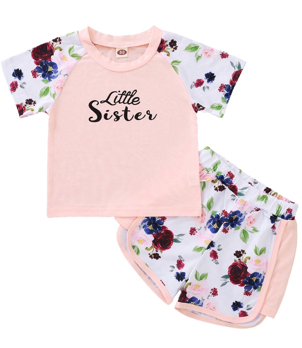 Kids Girl Summer Two Piece Floral Shorts Set