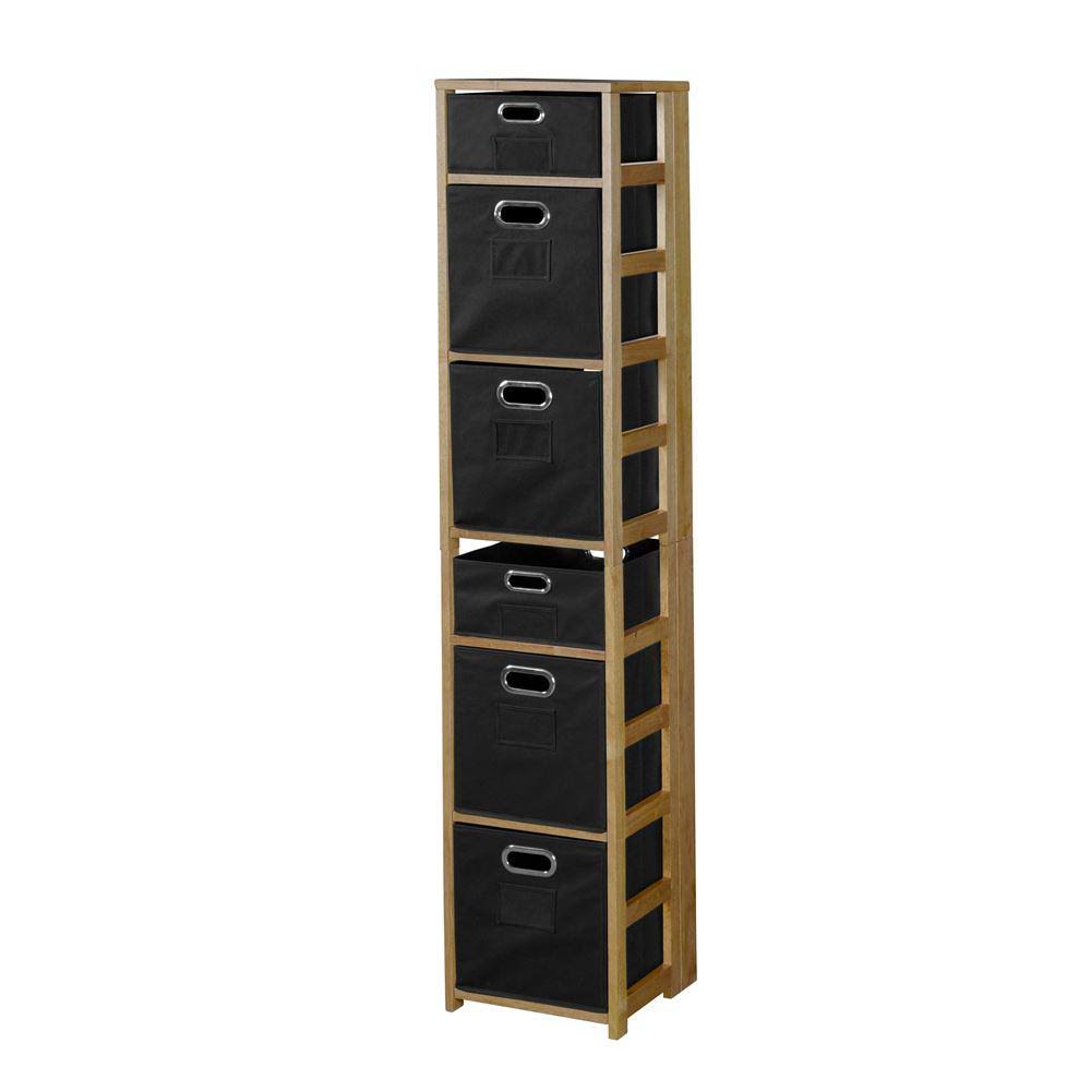 Regency Nemus Medium Oak and Black 6-Shelf Folding Bookcase and Storage Tote Set, Medium Oak/Black