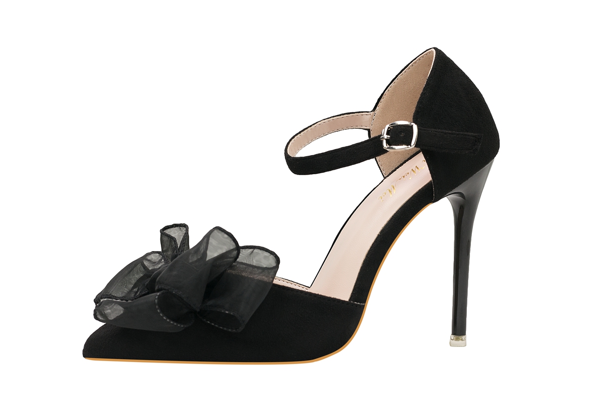 11CM Sweet Princess Pointed Bow Stiletto Suede Shallow Elegant Dress Heeled Sandals