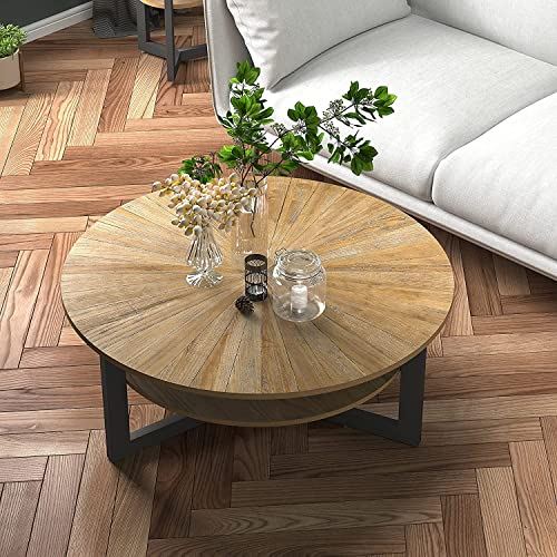 LEEMTORIG Round Coffee Table with Storage for Living Room / 35.3��� D x 17.8��� H